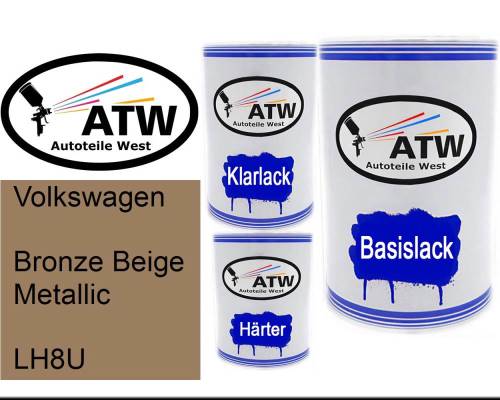 Volkswagen, Bronze Beige Metallic, LH8U: 500ml Lackdose + 500ml Klarlack + 250ml Härter - Set, von ATW Autoteile West.